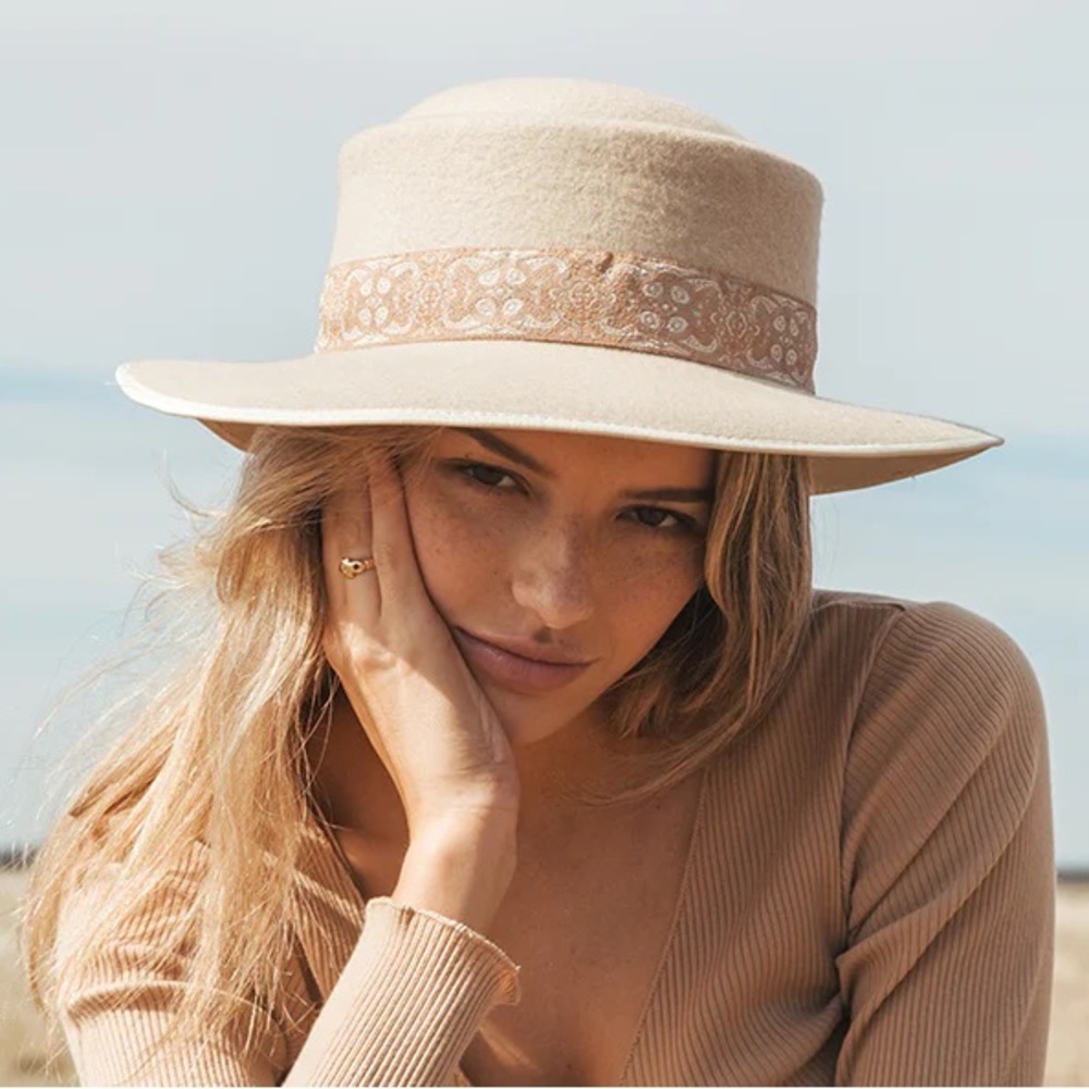 Ghanda Tan Wool Boater Hat